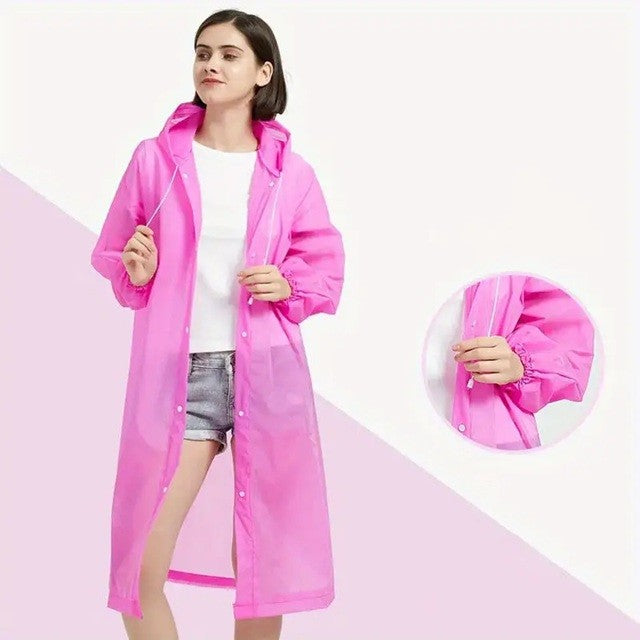Pelerina de Ploaie pentru Adulti, Impermeabila si Rezistenta la Vant, Unisex, Gluga cu Snur si Inchidere cu Capse, Material EVA, Roz, 150-180 cm, 140 g