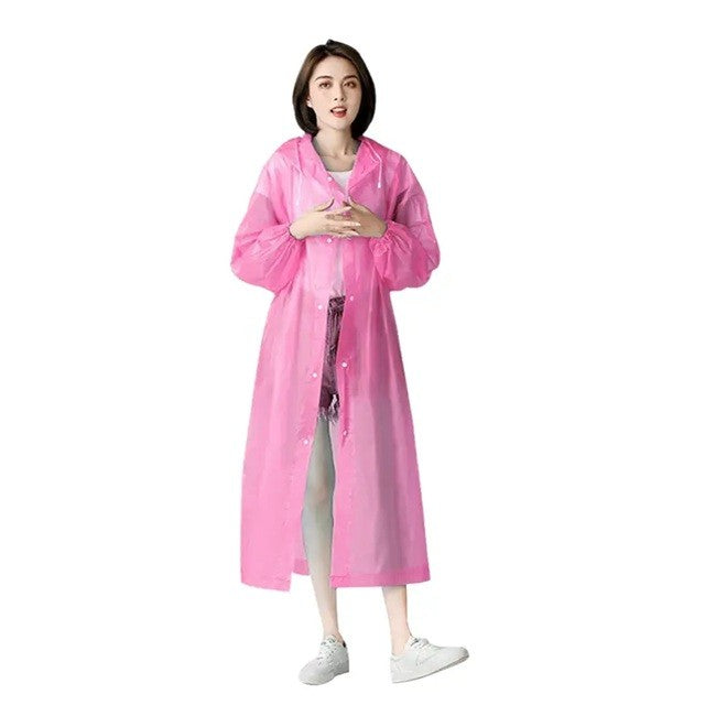 Pelerina de Ploaie pentru Adulti, Impermeabila si Rezistenta la Vant, Unisex, Gluga cu Snur si Inchidere cu Capse, Material EVA, Roz, 150-180 cm, 140 g