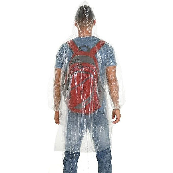 Pelerină de Ploaie pentru Adulți, Tip Poncho Impermeabil cu Glugă și Șnur, Material Plastic de Unică Folosință, 150 x 90 cm, 30 g, Transparent