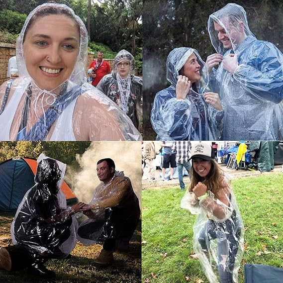 Pelerină de Ploaie pentru Adulți, Tip Poncho Impermeabil cu Glugă și Șnur, Material Plastic de Unică Folosință, 150 x 90 cm, 30 g, Transparent