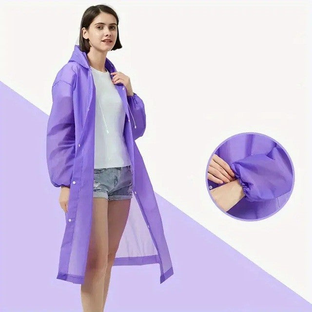 Pelerina de Ploaie pentru Adulti, Unisex, Impermeabila si Rezistenta la Vant, Material EVA, Inchidere cu Capse si Gluga Reglabila, 150-180 cm, 140 g, Mov