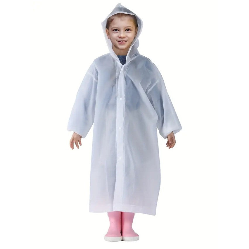 Pelerină de Ploaie pentru Copii, Impermeabilă, Unisex, Glugă Reglabilă și Manșete Elastice, Material EVA, Înălțime 100-145 cm, Alb