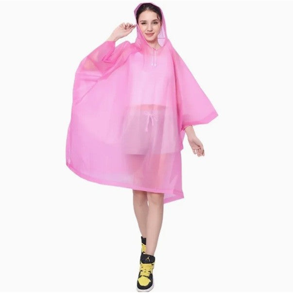 Pelerina de Ploaie Tip Poncho pentru Adulti, Impermeabila si Rezistenta la Vant, Gluga cu Snur si Capse Laterale, Material EVA, Marime Universala, 160 g, Roz