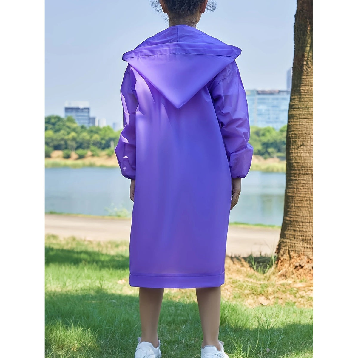 Pelerina de Ploaie pentru Copii, Impermeabila, Unisex, cu Gluga si Inchidere cu Capse, Material EVA, Inaltime 100-145 cm, Mov