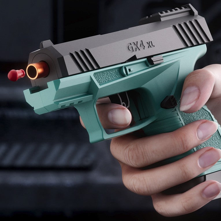 Pistol de Jucarie GX4 XL, Blaster cu Mecanism de Ejectie Cartuse si Blowback, 20 Gloante din Spuma Moale si 6 Tuburi, 15 x 13 x 3.5 cm, Negru/Verde