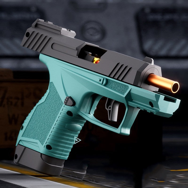Pistol de Jucarie GX4 XL, Blaster cu Mecanism de Ejectie Cartuse si Blowback, 20 Gloante din Spuma Moale si 6 Tuburi, 15 x 13 x 3.5 cm, Negru/Verde