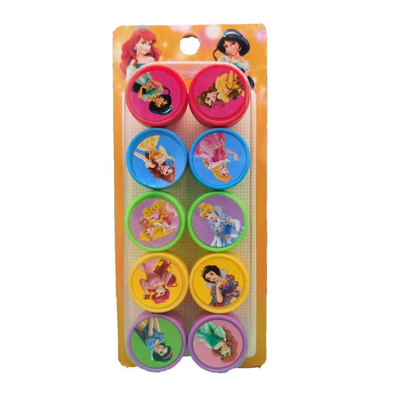Set 10 Stampile pentru Copii, Model Printese din Desene, cu Cerneala Inclusa, Material Plastic si EVA, 4-6 Ani, Multicolor, 20 x 5 x 2 cm