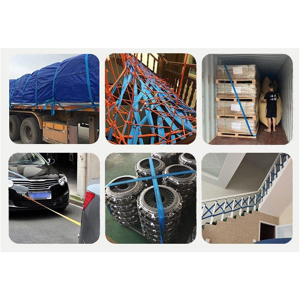 Chinga Ancorare Cu Clichet Si Carlige Duble, Fixare Marfuri Si Transport, Poliester Si Metal, 10 m x 5 cm, Albastru