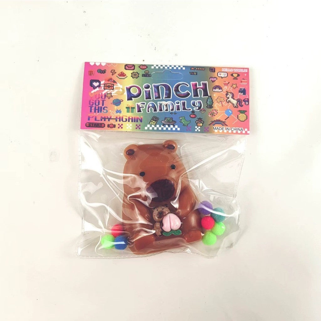Jucarie Antistres Squishy, Model Urs cu Revenire Lenta, Squeeze Pinch Family, Material TPR Flexibil, 4.5 x 7.2 cm, Maro