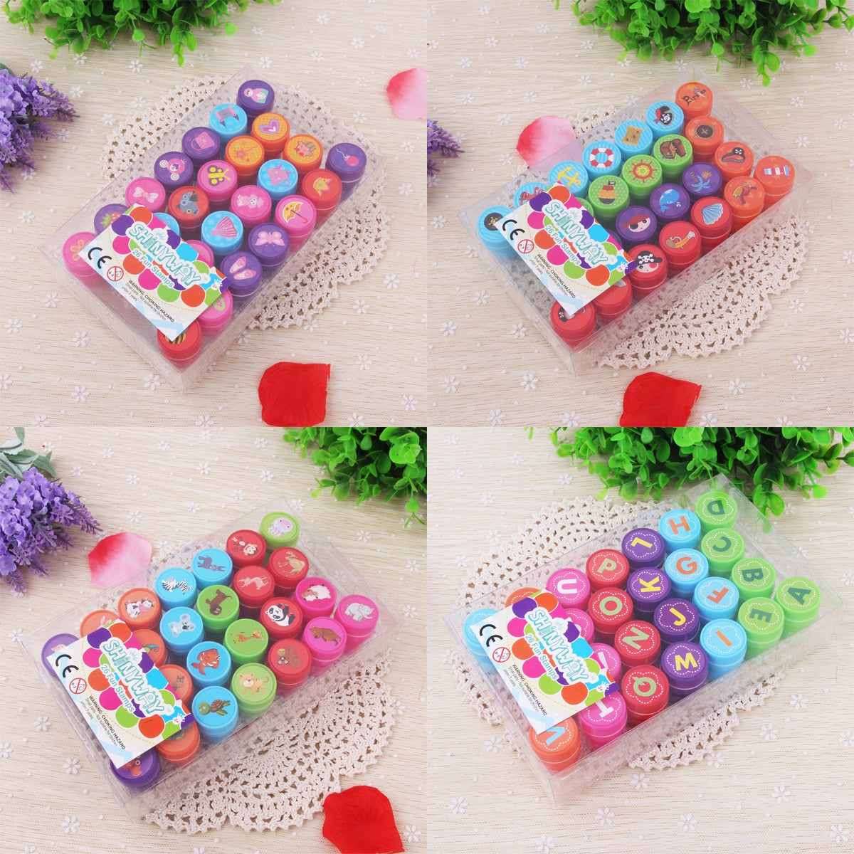 Set 26 Stampile pentru Copii, Model Emoji Fete Zambitoare, Cerneala Inclusa, Material Plastic si EVA, 4-6 Ani, Multicolor, 20 x 10 x 2 cm