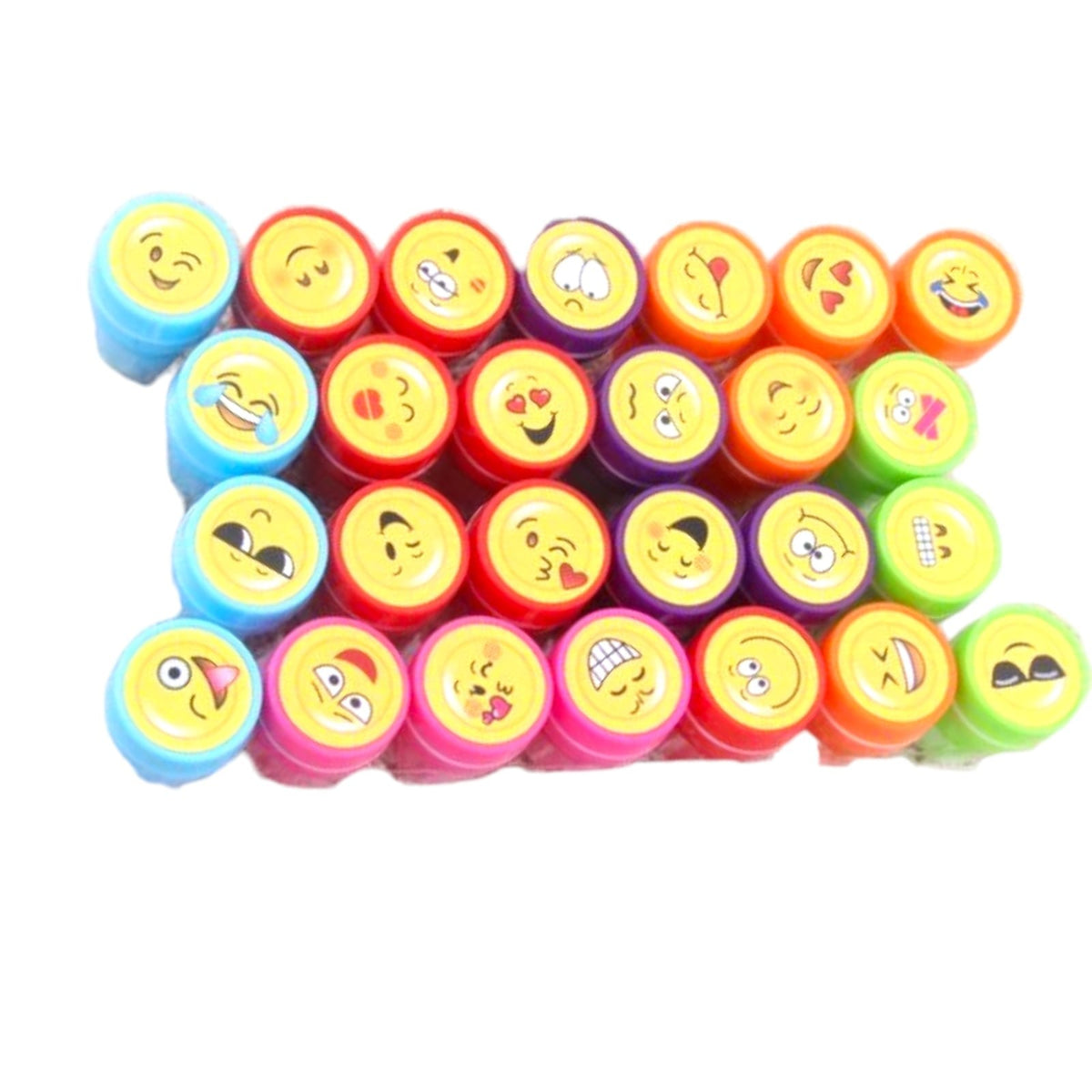 Set 26 Stampile pentru Copii, Model Emoji Fete Zambitoare, Cerneala Inclusa, Material Plastic si EVA, 4-6 Ani, Multicolor, 20 x 10 x 2 cm