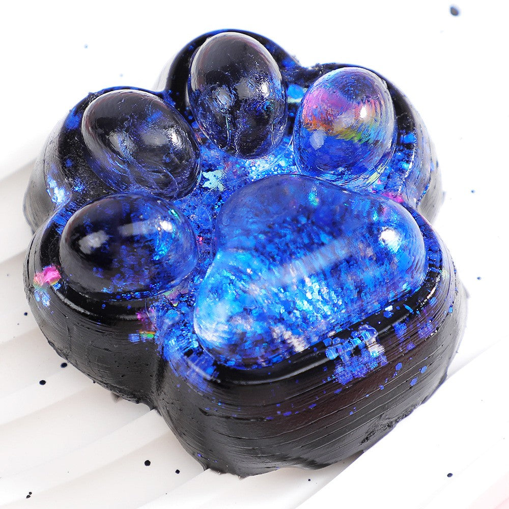 Jucarie Antistres Squishy Squeeze Pinch Family, Labuta de Pisica cu Sclipici, Revenire Lenta, Material Elastic, 6.5x6 cm, 60g, Albastru-Negru