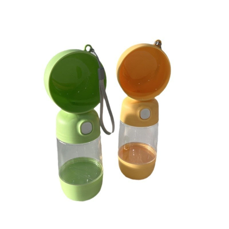 Sticla Portabila 2 in 1 pentru Apa si Hrana Caini si Pisici, Dispenser cu Buton si Garnitura Anti-Scurgere, ABS, 400 ml si 182 ml, Verde