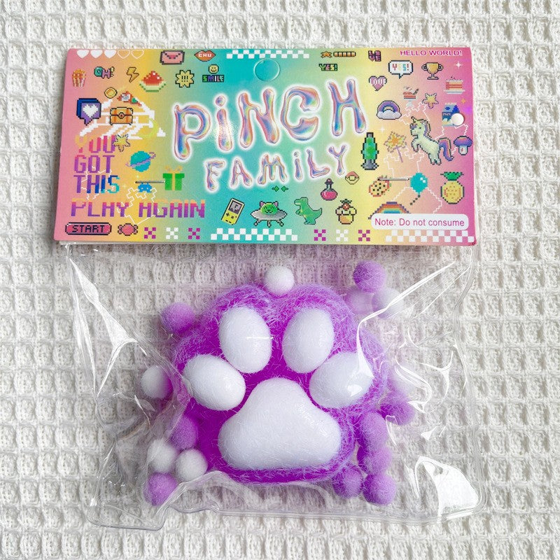 Jucarie Antistres Squishy, Labuta de Pisica Pufoasa cu Revenire Lenta, Squeeze Pinch Family pentru Relaxare si Concentrare, Silicon Moale, 6x6 cm, 72g, Mov-Alb