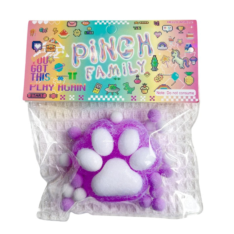 Jucarie Antistres Squishy, Labuta de Pisica Pufoasa cu Revenire Lenta, Squeeze Pinch Family pentru Relaxare si Concentrare, Silicon Moale, 6x6 cm, 72g, Mov-Alb