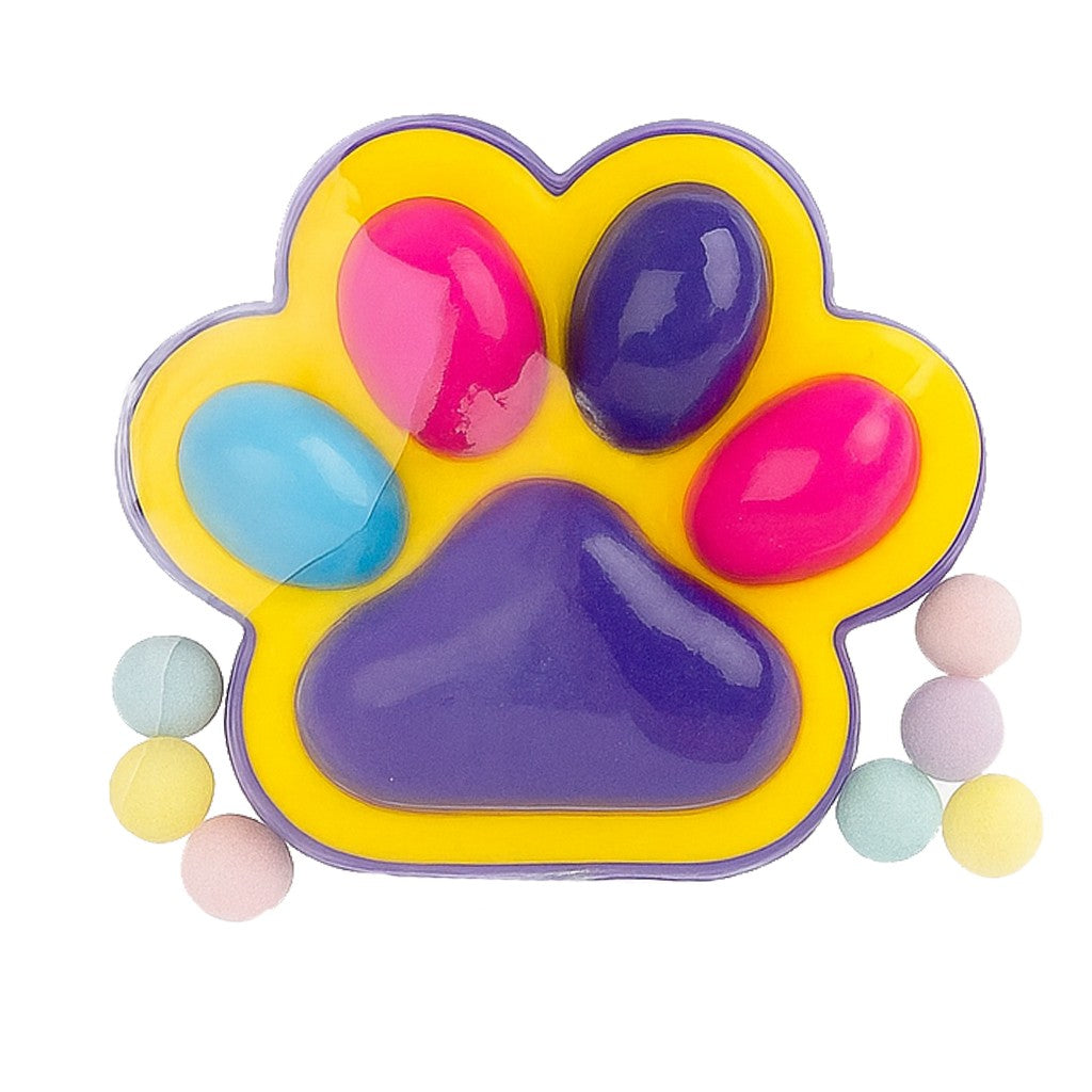Jucarie Antistres Squishy, Model Labuta de Pisica, Textura Moale cu Revenire Lenta, Material Elastic Lavabil, Format Big 12.5 x 10.5 cm, 220 g, Mov/Galben/Rosu