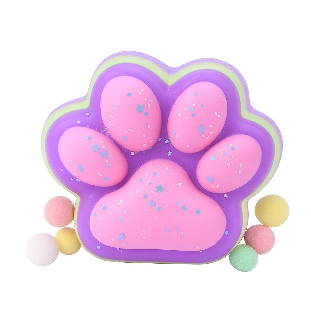 Jucarie Antistres Squishy, Model Labuta de Pisica cu Revenire Lenta, Textura Moale si Elastica, Material Lavabil, 12.5 x 10.5 cm, 220 g, Multicolor Mov Roz