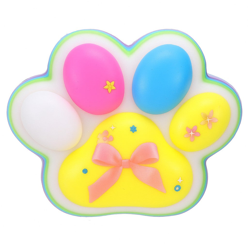 Jucarie Antistres Squishy, Model Labuta de Pisica, Revenire Lenta, Spuma Elastica, 12.5 x 10.5 cm, 220 g, Multicolor Alb Galben