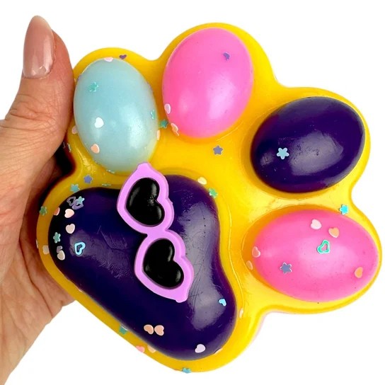 Jucarie Antistres Squishy Model Labuta de Pisica, Textura Moale cu Revenire Lenta, Material Elastic Lavabil, Format Big 12.5 x 10.5 cm, 220 g, Roz Galben Mov