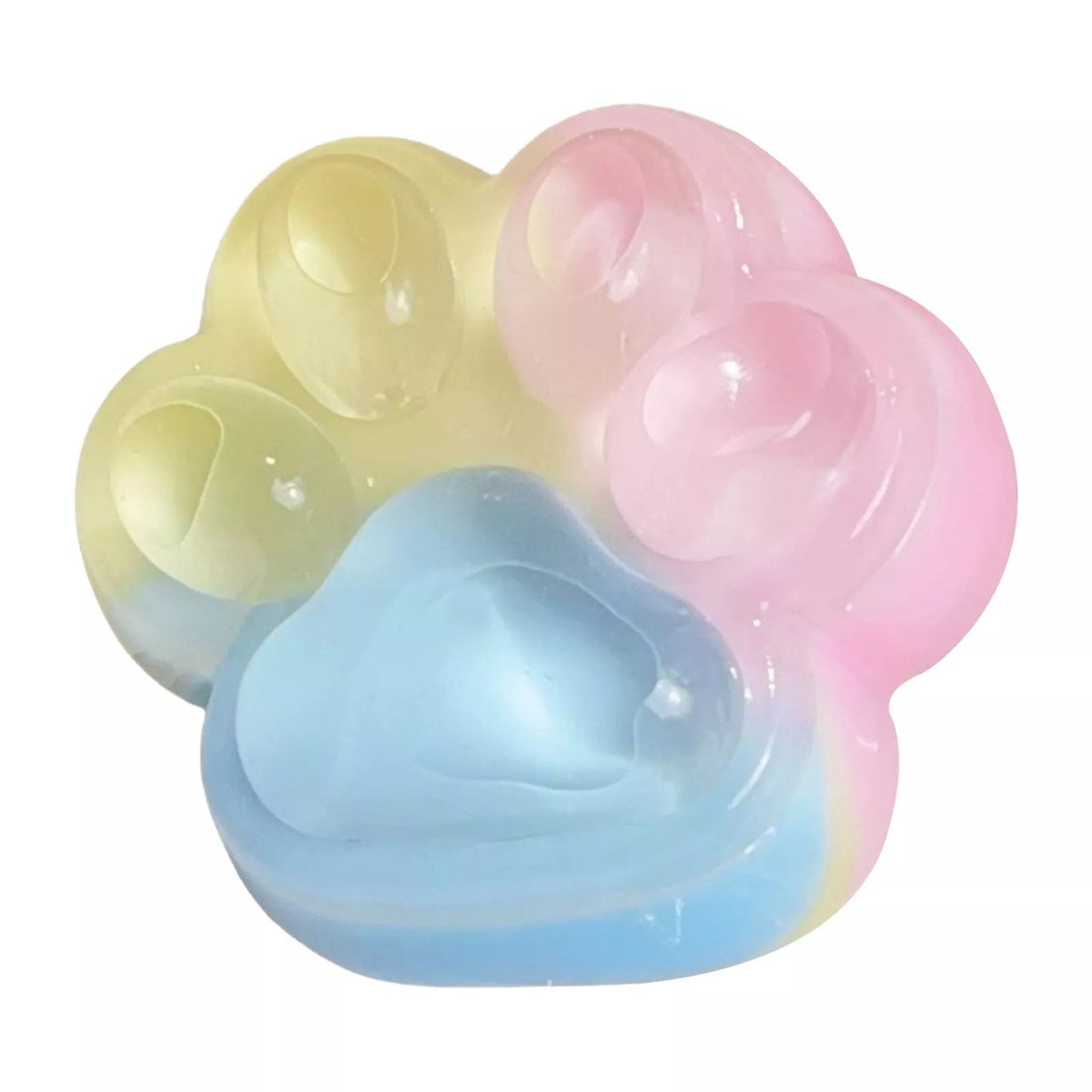 Jucarie Antistres Squishy, Model Labuta de Pisica Cat Paw, Revenire Lenta, Material TPR Flexibil, 6.5 x 6 cm, Multicolor cu Insertii Curcubeu