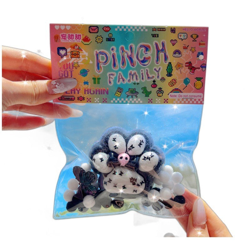 Jucarie Antistres Squishy Squeeze Pinch Family, Model Labuta de Pisica Cat Paw cu Revenire Lenta, Material TPR Moale, 13 x 13 x 3 cm, Alb/Negru