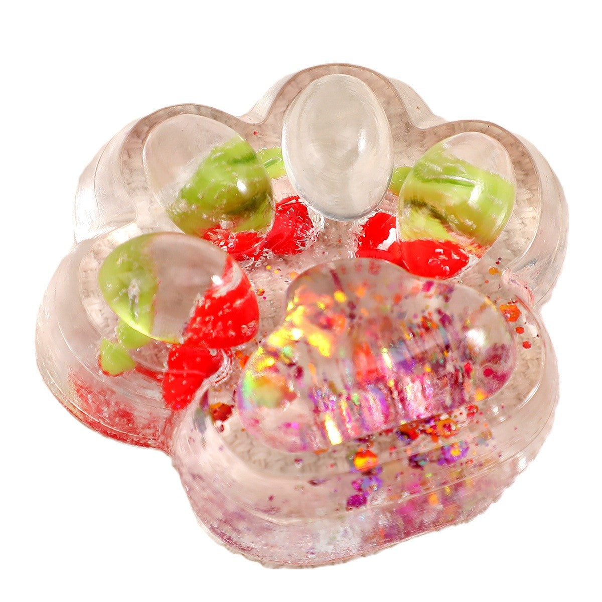 Jucarie Antistres Squishy, Model Labuta de Pisica Cat Paw cu Revenire Lenta, Material TPR Moale si Elastic, Transparent cu Insertii Animate, 6.5 x 7 cm, 62 g