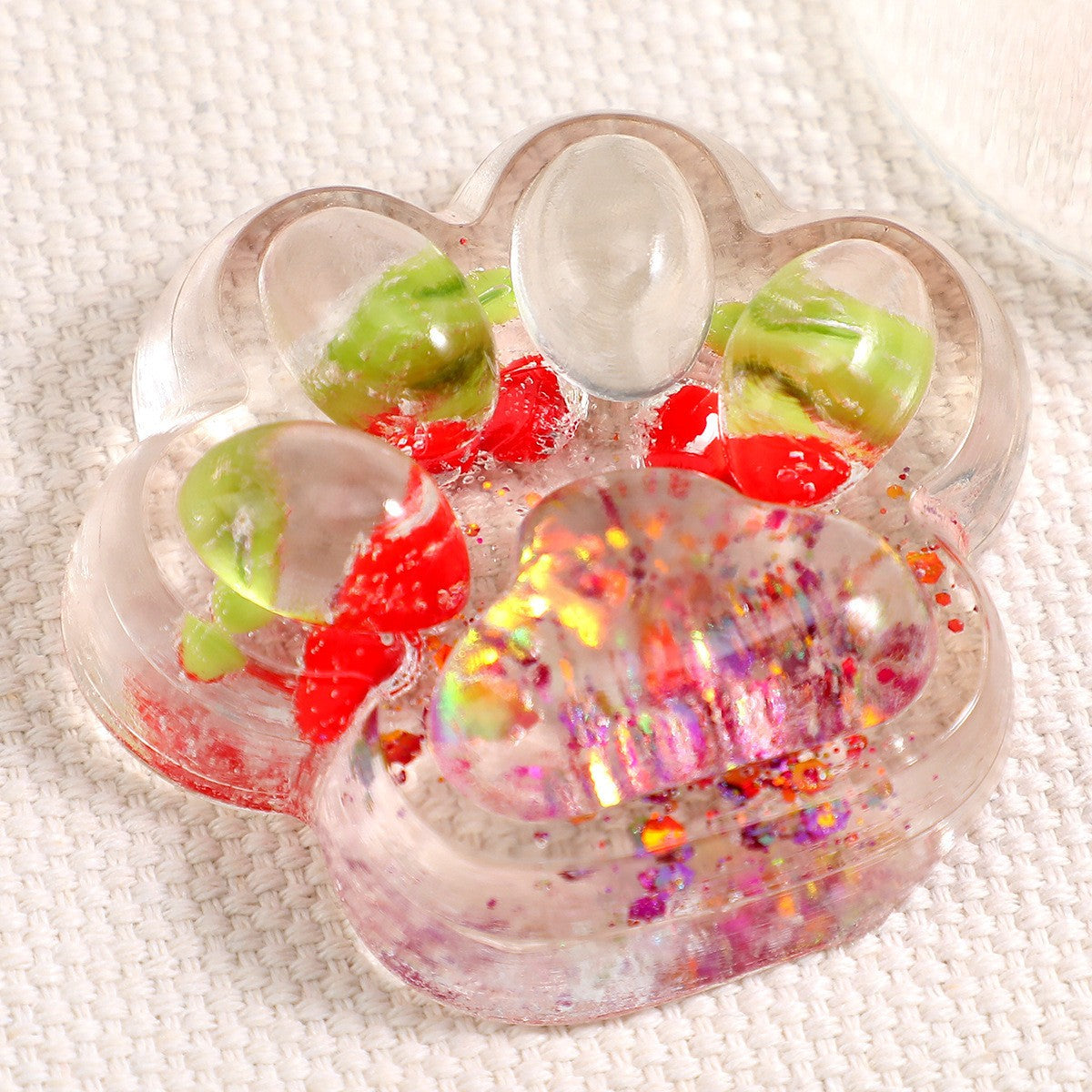 Jucarie Antistres Squishy, Model Labuta de Pisica Cat Paw cu Revenire Lenta, Material TPR Moale si Elastic, Transparent cu Insertii Animate, 6.5 x 7 cm, 62 g
