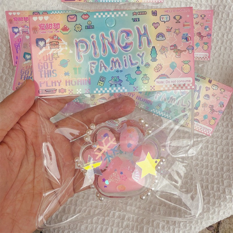 Jucarie Antistres Squishy, Labuta de Pisica cu Perlute si Revenire Lenta, Material TPR Flexibil, 7 x 6.5 cm, Multicolor