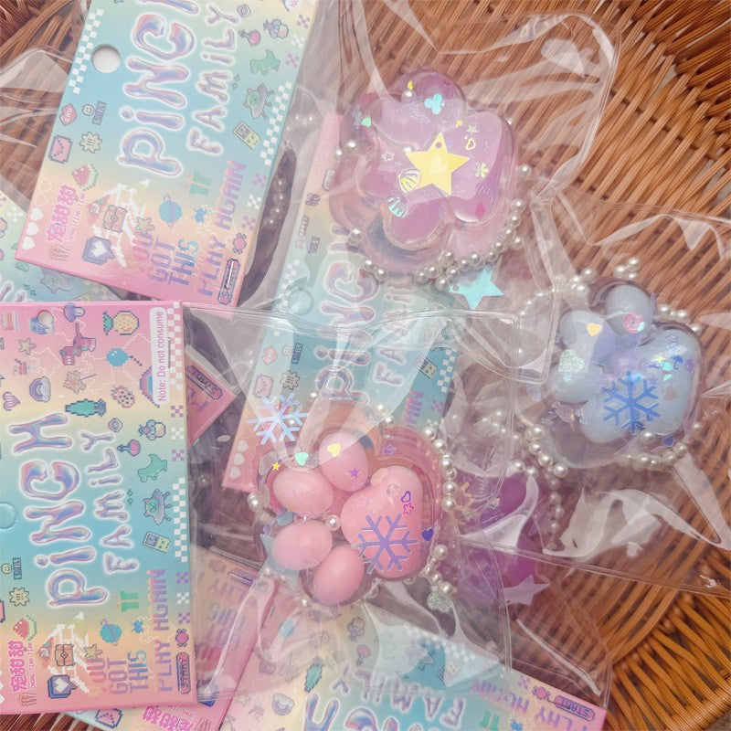 Jucarie Antistres Squishy, Labuta de Pisica cu Perlute si Revenire Lenta, Material TPR Flexibil, 7 x 6.5 cm, Multicolor