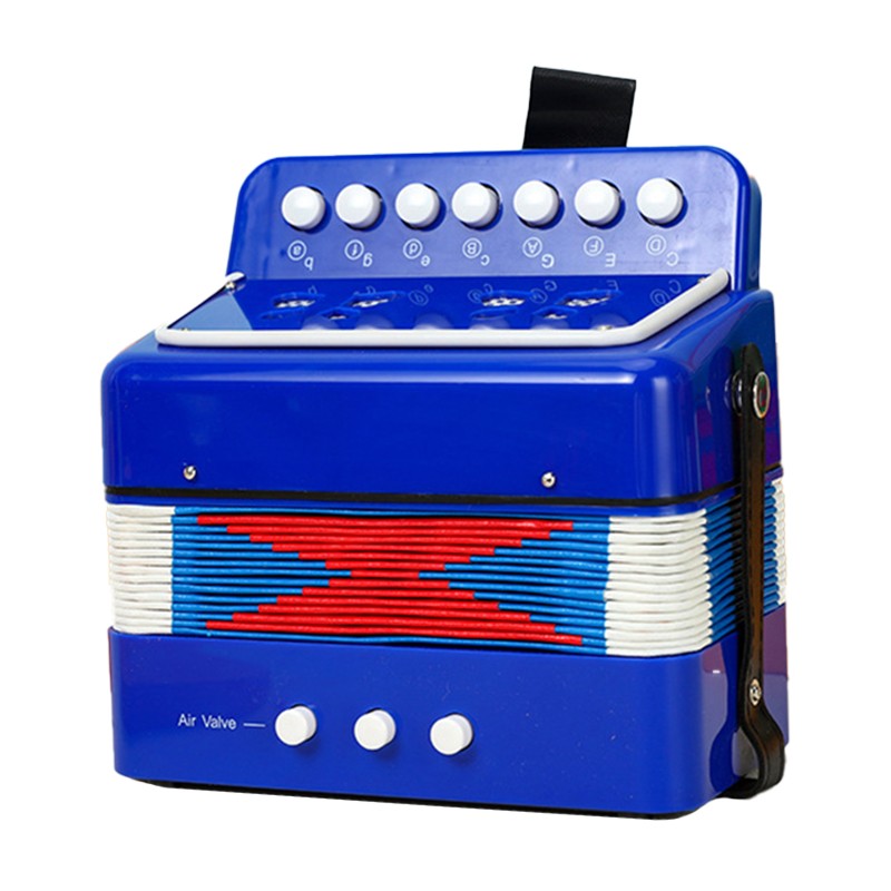 Acordeon Pentru Copii, Instrument Muzical Jucarie Educativa, 7 Butoane Note si 2 Butoane Bass, Plastic Rezistent, 18 x 17 x 10 cm, Albastru