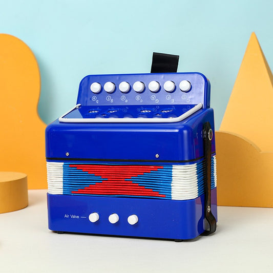 Acordeon Pentru Copii, Instrument Muzical Jucarie Educativa, 7 Butoane Note si 2 Butoane Bass, Plastic Rezistent, 18 x 17 x 10 cm, Albastru