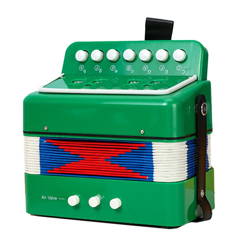 Acordeon Jucarie pentru Copii, Instrument Muzical Educativ cu 7 Butoane Note si 2 Bass, Plastic Rezistent, 18 x 17 x 10 cm, Verde