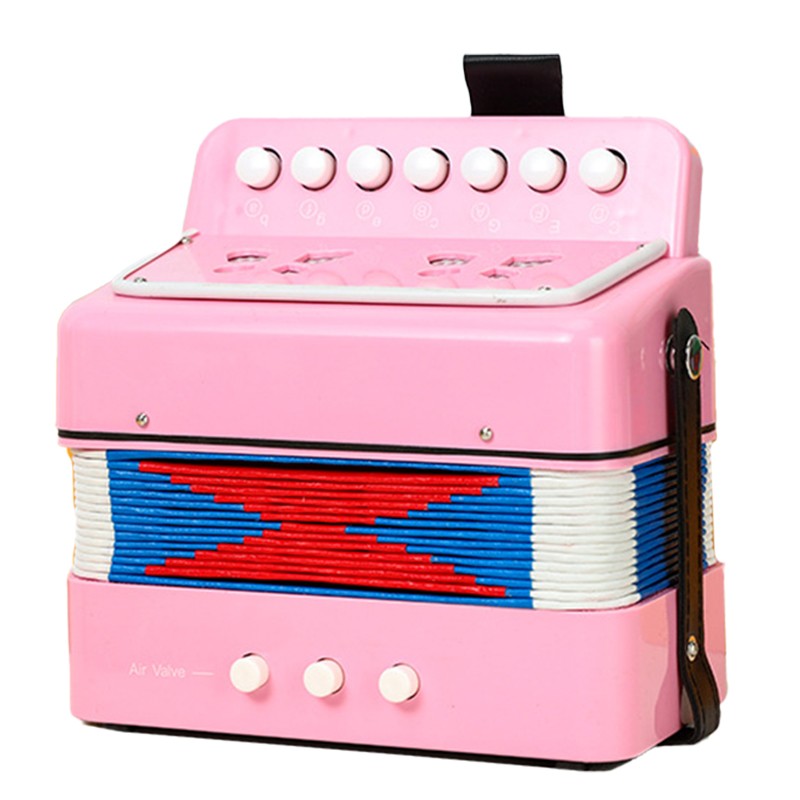 Acordeon Copii, Instrument Muzical Educativ cu 7 Butoane si 2 Bass, Burduf Functional, Material Rezistent, 18 x 17 x 10 cm, Roz