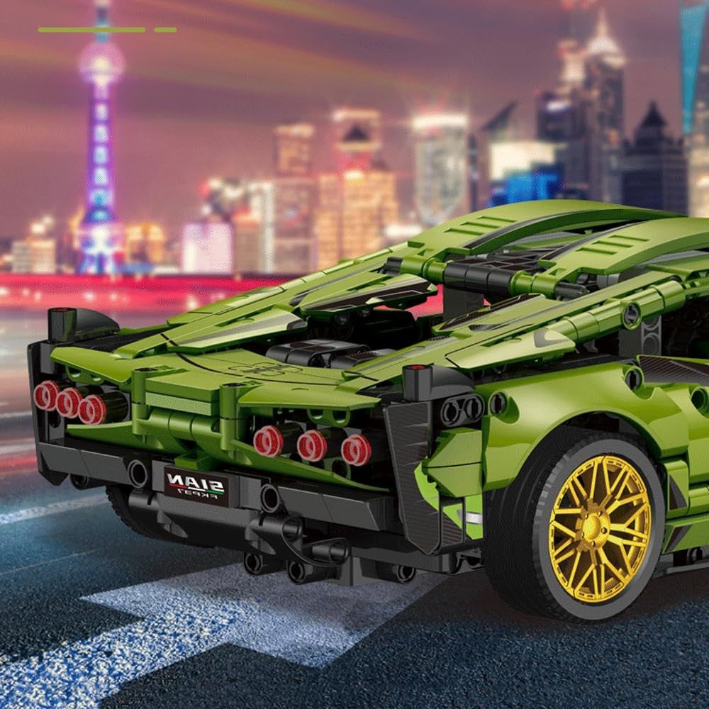 Joc de Construit Masina Sport Lamborghini, Set Educativ Tip Lego, Scara 1:14, Plastic, 1280 Piese, 6 Ani+, Verde