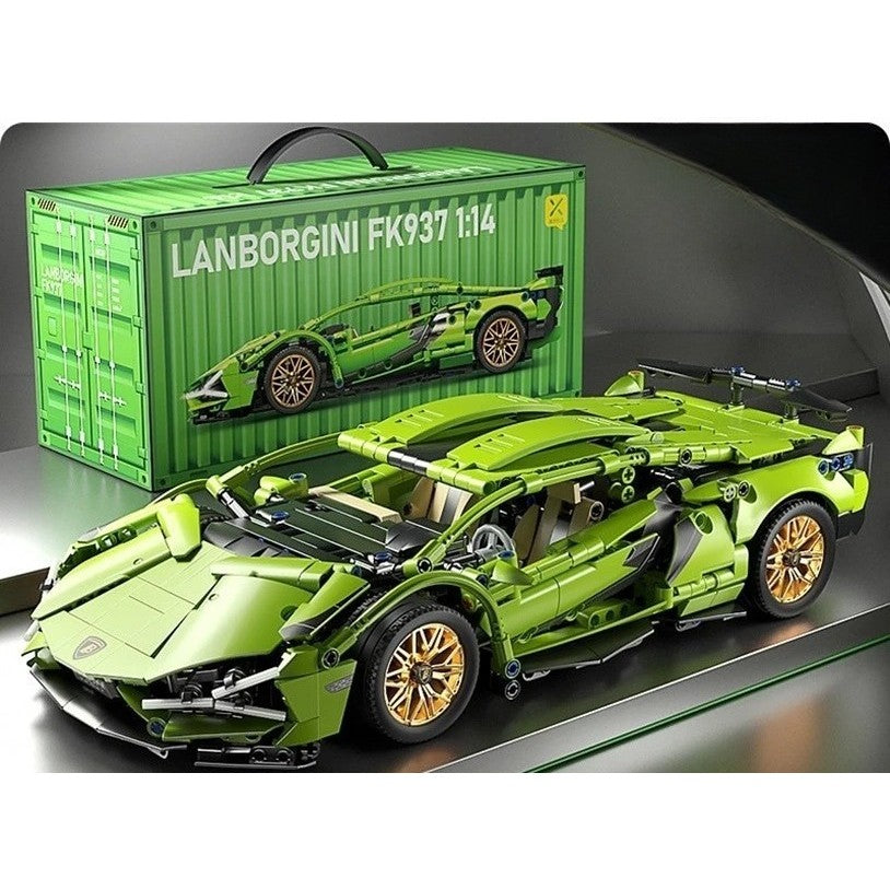 Joc de Construit Masina Sport Lamborghini, Set Educativ Tip Lego, Scara 1:14, Plastic, 1280 Piese, 6 Ani+, Verde