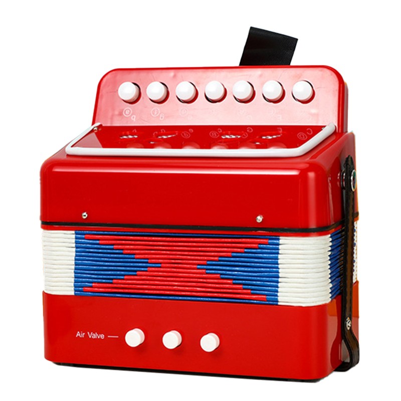 Acordeon Pentru Copii, Instrument Muzical Jucarie Pentru Educatie Timpurie, 7 Butoane Nota Si 2 Bass, Burduf Functional, 18 x 17 x 10 cm, Rosu