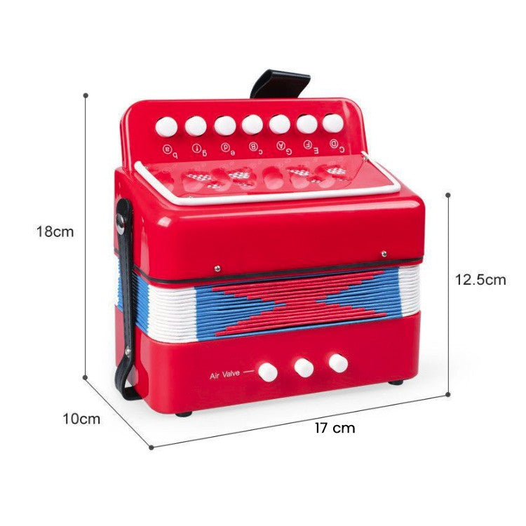 Acordeon Pentru Copii, Instrument Muzical Jucarie Pentru Educatie Timpurie, 7 Butoane Nota Si 2 Bass, Burduf Functional, 18 x 17 x 10 cm, Rosu