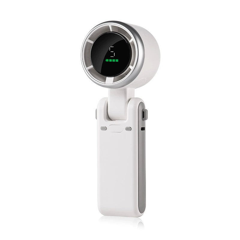 Mini Ventilator Portabil, 5 Trepte de Viteza, Afisaj Digital HD, Unghi Reglabil 180 Grade, Incarcare USB Type-C, Plastic Rezistent, 5.95 x 5.2 x 17.2 cm, Alb