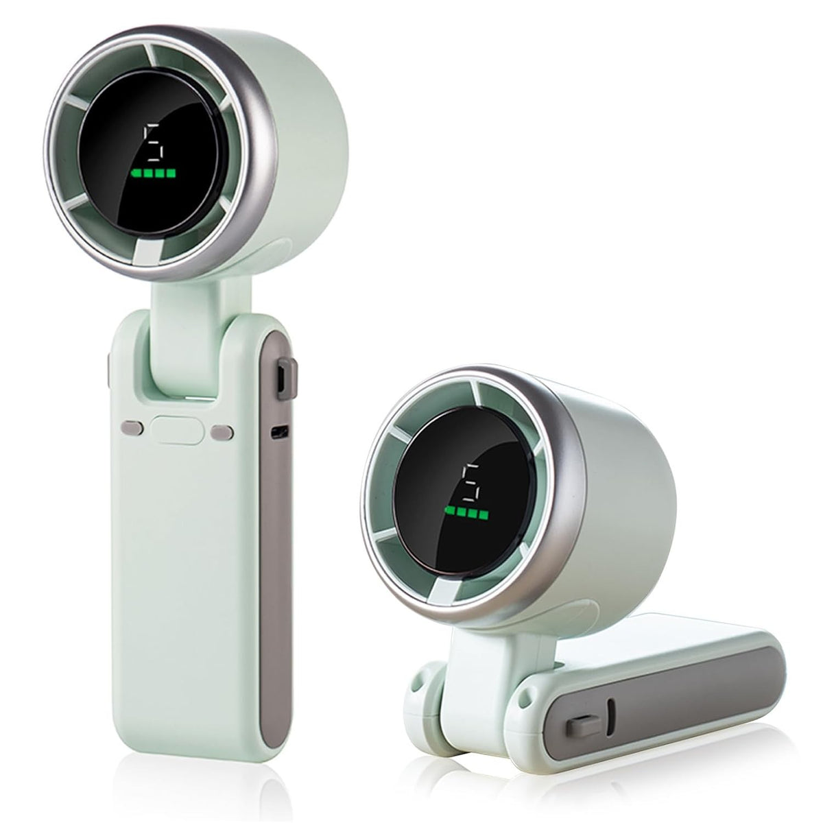 Mini Ventilator Portabil, 5 Trepte De Viteza, Afisaj Digital HD, Unghi Reglabil 180 Grade, Incarcare USB Type-C, Plastic, 5.95 x 5.2 x 17.2 cm, Verde