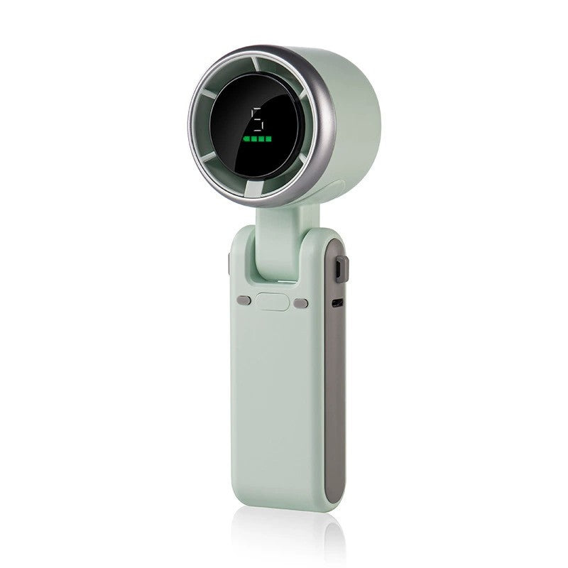 Mini Ventilator Portabil, 5 Trepte De Viteza, Afisaj Digital HD, Unghi Reglabil 180 Grade, Incarcare USB Type-C, Plastic, 5.95 x 5.2 x 17.2 cm, Verde