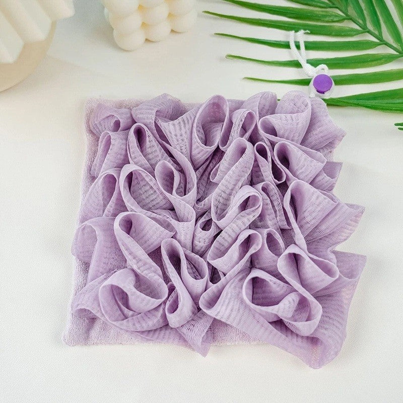 Prosop de Baie 2 in 1 cu Burete din Plasa, Manusa pentru Curatare si Exfoliere, Textura Dubla din PE si Material Terry, 17 x 17 cm, Mov