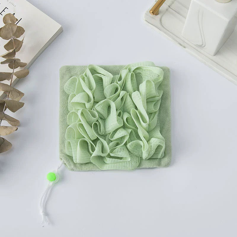Prosop de Baie 2 in 1 cu Burete din Plasa, Curatare si Exfoliere Fata-Verso, Material PE si Tesatura Terry, 17 x 17 cm, Verde