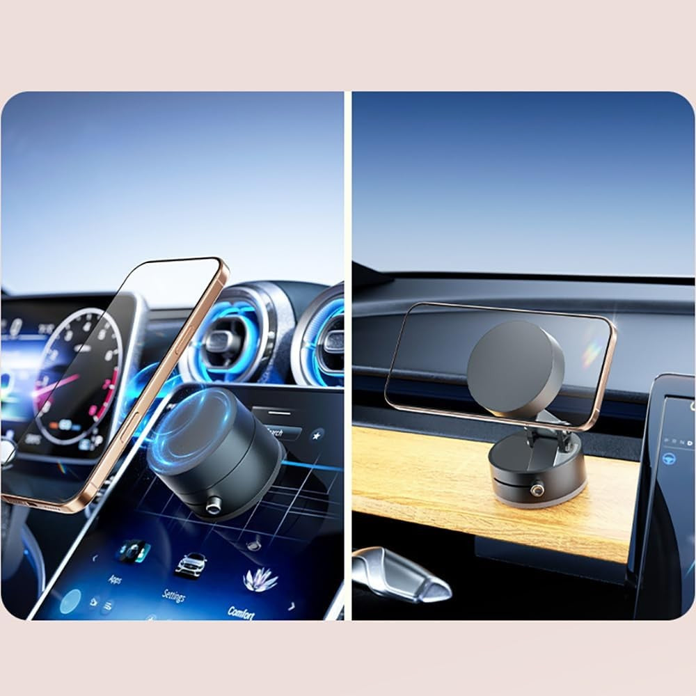 Suport Auto Magnetic Pentru Telefon, Fixare Prin Vid Cu Ventuza, Pliabil Si Retractabil, Rotatie 360 Grade, ABS, Negru