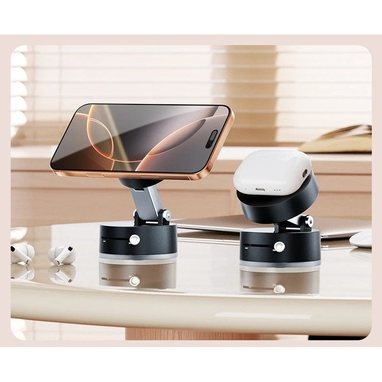 Suport Auto Magnetic Pentru Telefon, Fixare Prin Vid Cu Ventuza, Pliabil Si Retractabil, Rotatie 360 Grade, ABS, Negru