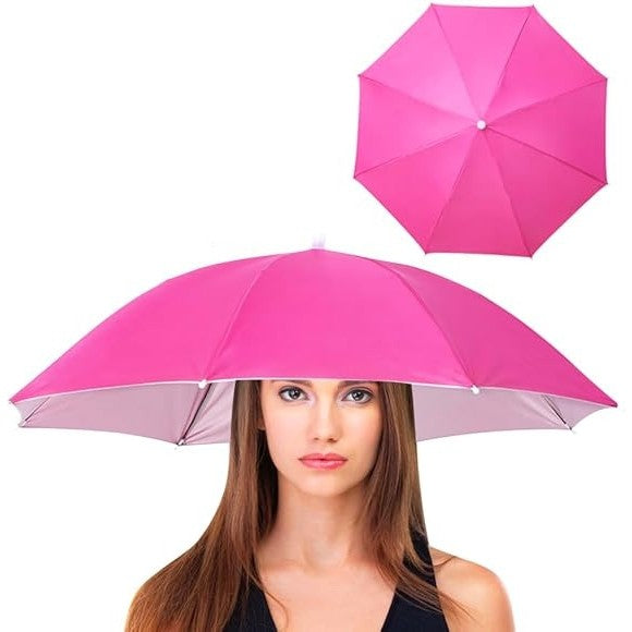 Umbrela de Cap pentru Pescuit si Activitati Outdoor, Protectie UV si Ploaie, Banda Elastica Reglabila, Cadru Otel cu 8 Spite, Tesatura Vinil, Diametru 69 cm, Roz