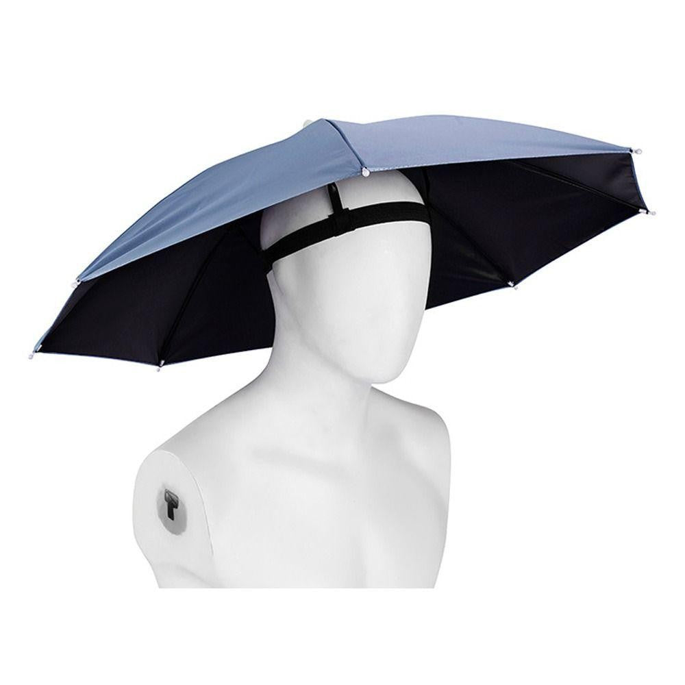 Umbrela de Cap pentru Pescuit si Activitati Outdoor, Protectie UV si Ploaie, Cadru Otel cu 8 Spite, Banda Elastica Reglabila, Tesatura Vinil, Diametru 69 cm, Albastru Ceata
