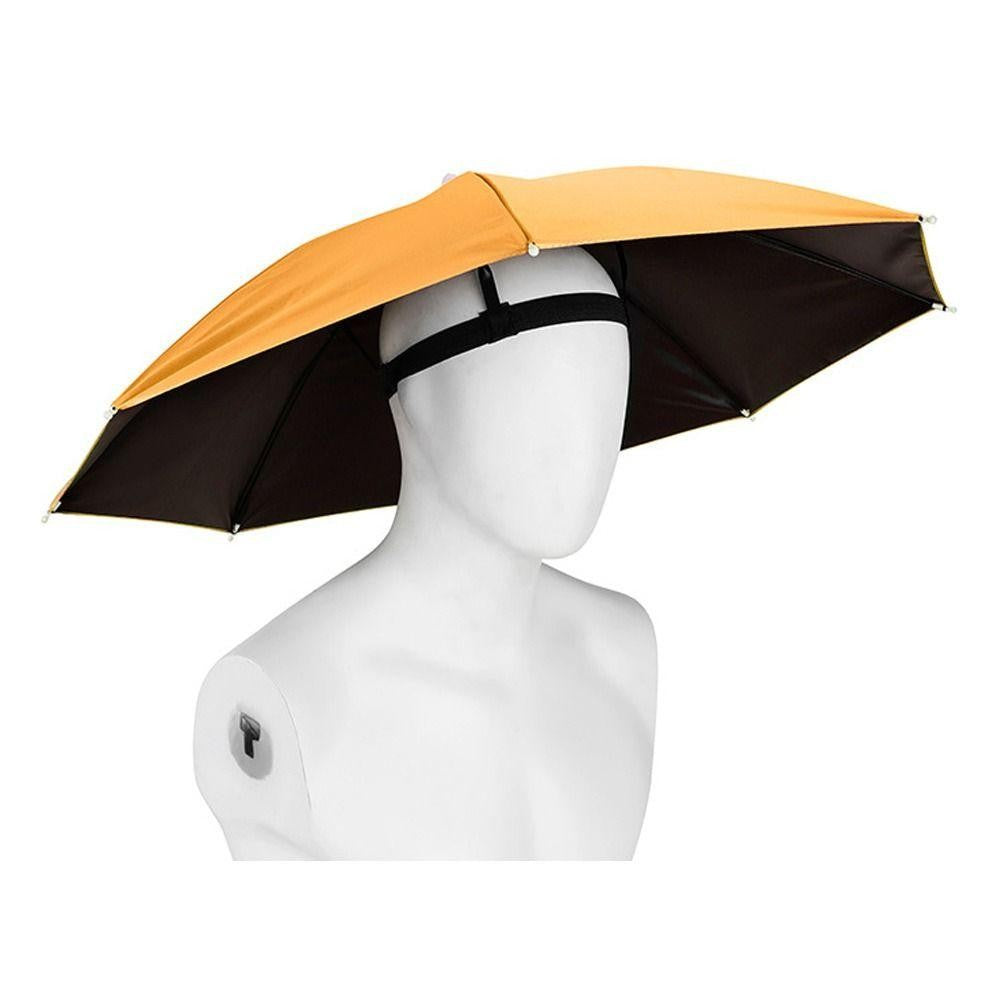Umbrela De Cap Pentru Pescuit Si Gradinarit, Protectie UV Si Ploaie, Banda Elastica Reglabila, Tesatura Vinil Cu Cadru Otel, Diametru 69 cm, Portocaliu