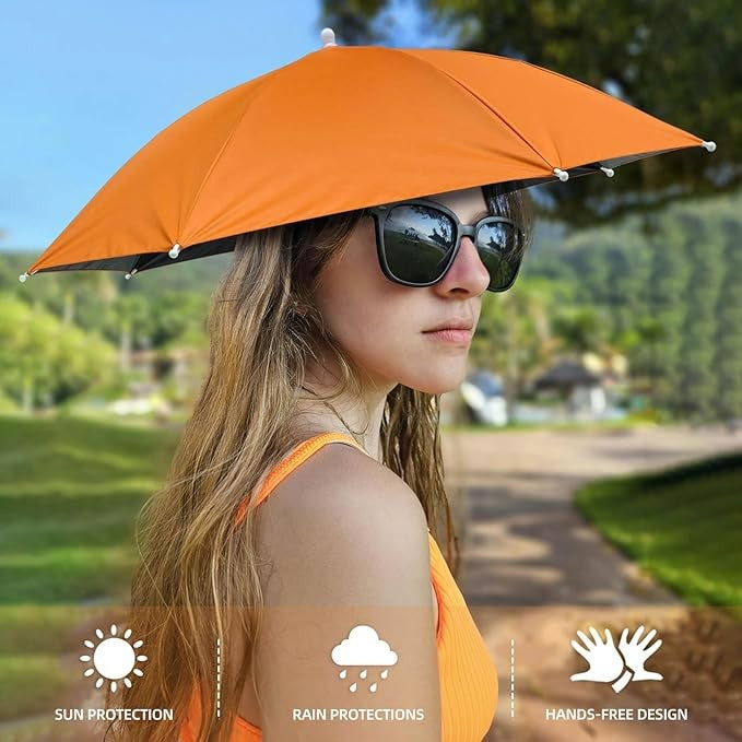 Umbrela De Cap Pentru Pescuit Si Gradinarit, Protectie UV Si Ploaie, Banda Elastica Reglabila, Tesatura Vinil Cu Cadru Otel, Diametru 69 cm, Portocaliu