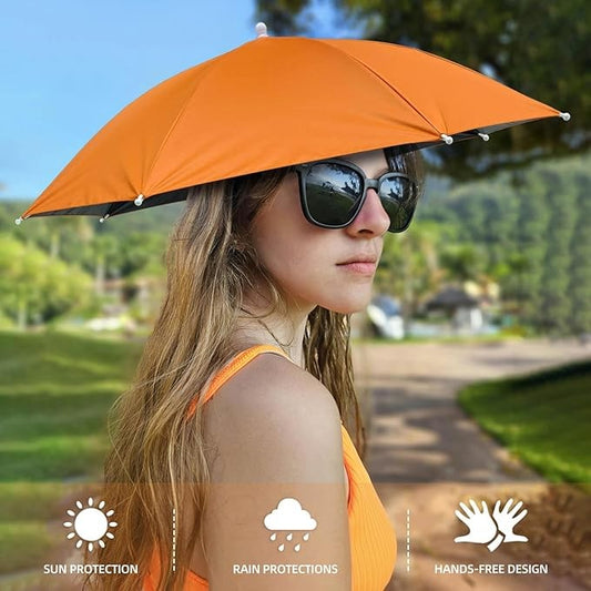 Umbrela De Cap Pentru Pescuit Si Gradinarit, Protectie UV Si Ploaie, Banda Elastica Reglabila, Tesatura Vinil Cu Cadru Otel, Diametru 69 cm, Portocaliu