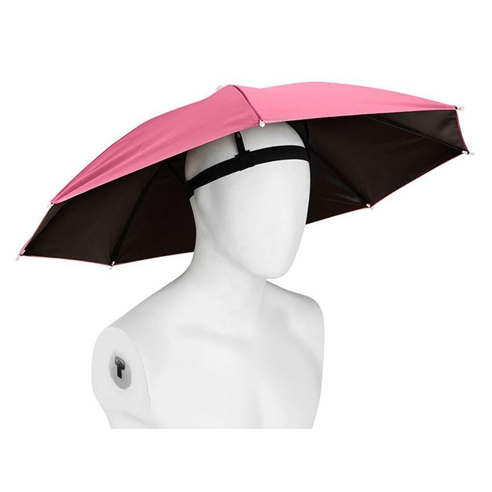 Umbrela de Cap pentru Pescuit si Drumetii, Protectie UV si Ploaie, Banda Elastica Reglabila, Cadru Otel, Diametru 69 cm, Fucsia